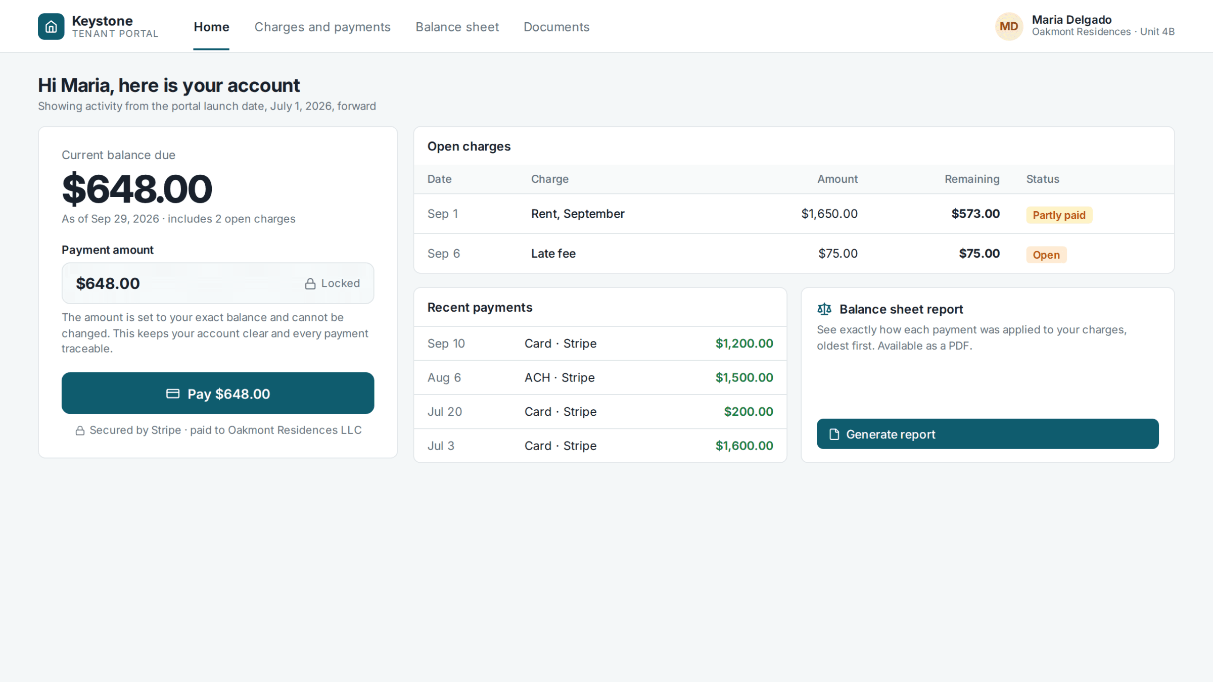 Tenant Portal with Locked Stripe Payments & FIFO Balance Sheet Reporting detail image 2