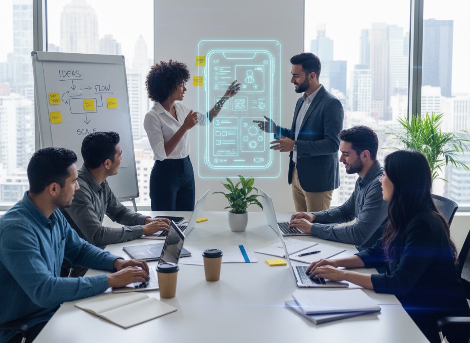 A team collaborating on an app project